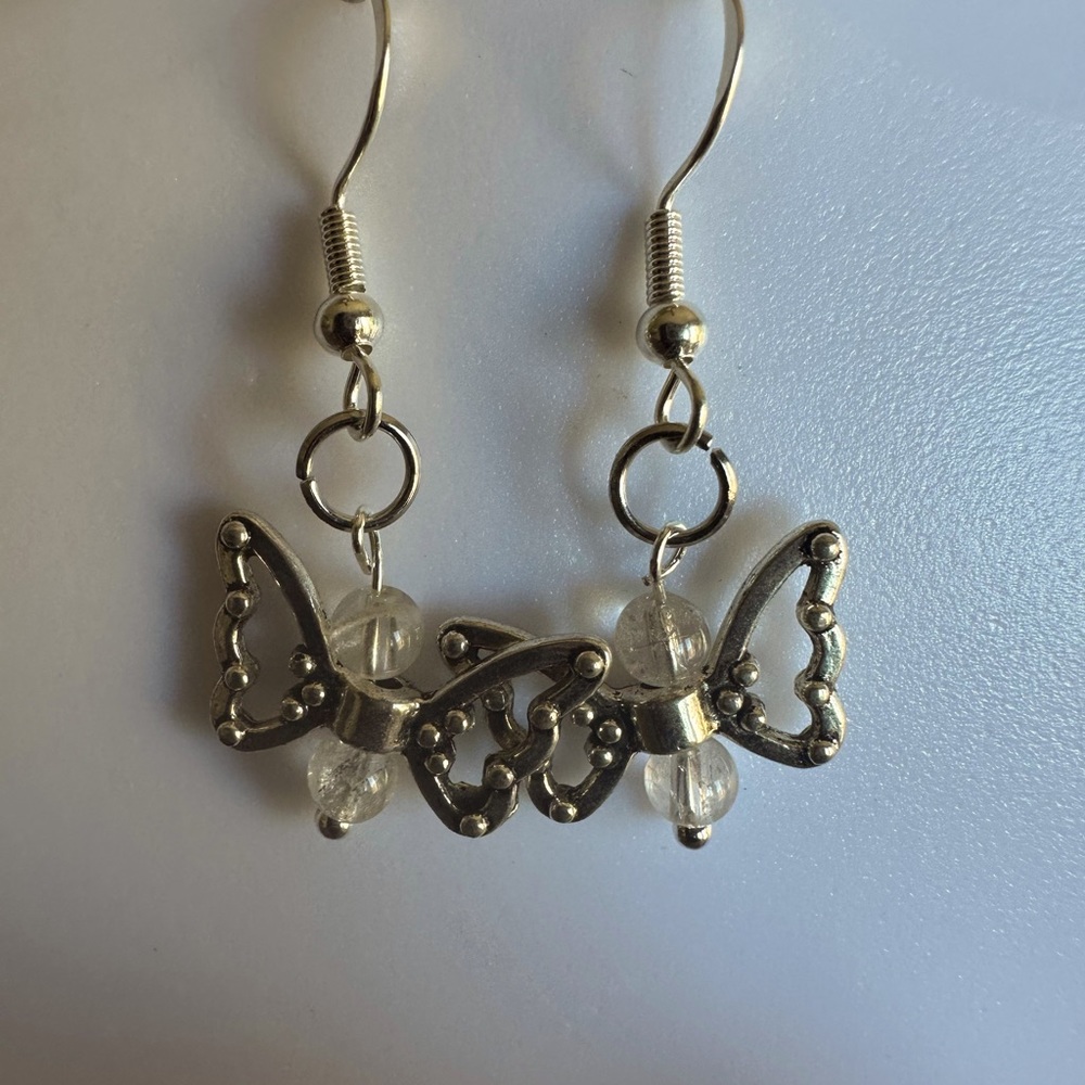 Handcrafted butterfly earrings with clear crystal gemstone